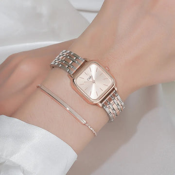 Popular Women Square Roman Steel Belt Quartz Watch Bracelet Set